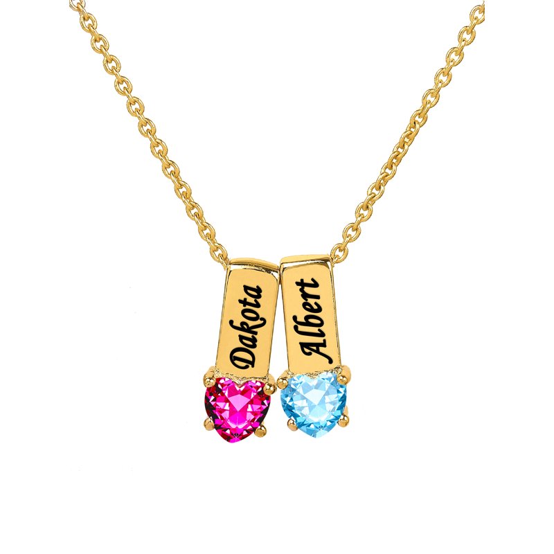 Personalized Family Charm Pendant with Heart-Shaped Birthstones - Sterling Silver