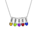 Personalized Family Charm Pendant with Heart-Shaped Birthstones - Sterling Silver Custom Necklace