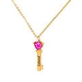 Personalized Family Key-Shaped Charm Pendant with Heart Birthstones - Customizable