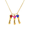 Personalized Family Key-Shaped Charm Pendant with Heart Birthstones