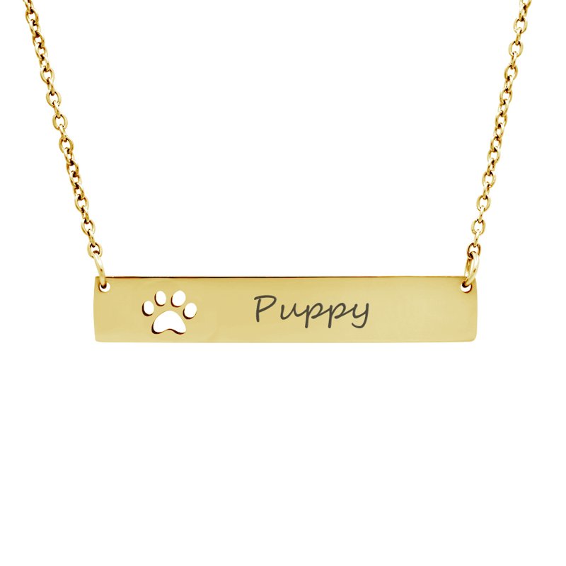 Personalized Gold Paw Print Bar Necklace with Engraving - Pet Lover Gift