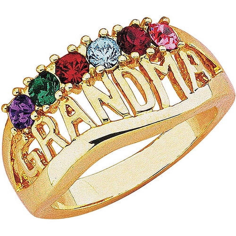 Personalized Grandma Birthstone Ring - Gold or Silver Tone Custom Family Jewelry
