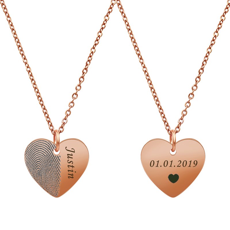 Personalized Fingerprint Necklace Half Heart Memorial Keepsake Jewelry - Stainless Steel, Engraved, Multiple Colors