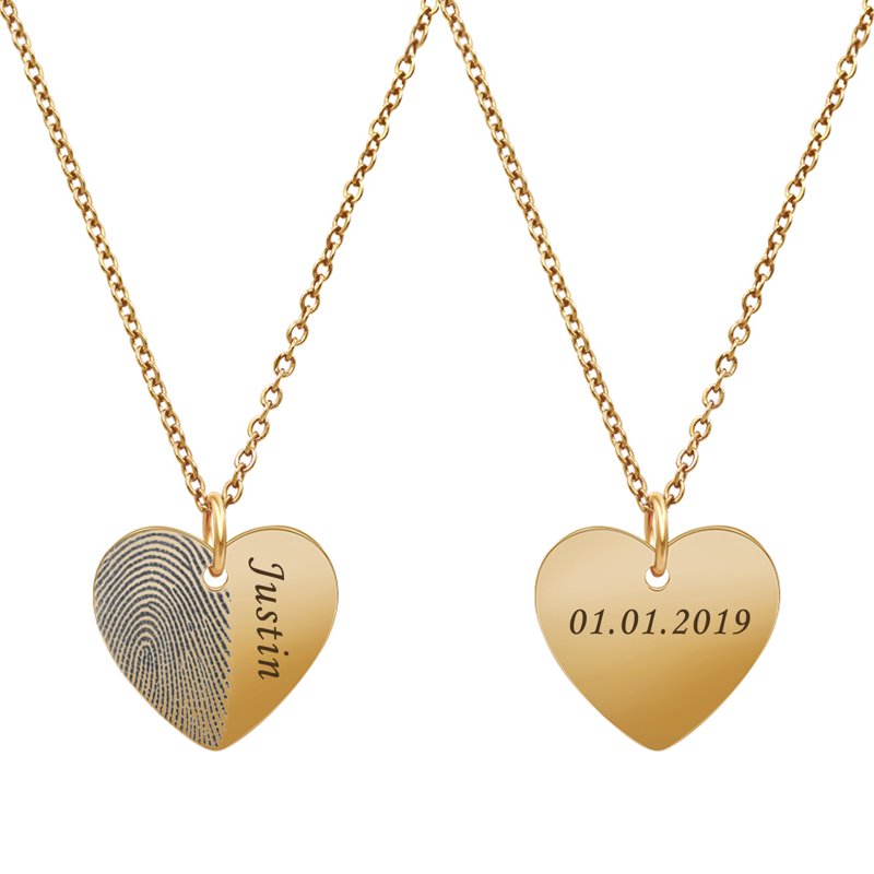 Personalized Fingerprint Necklace Memorial Keepsake Stainless Steel Engraved Heart Pendant