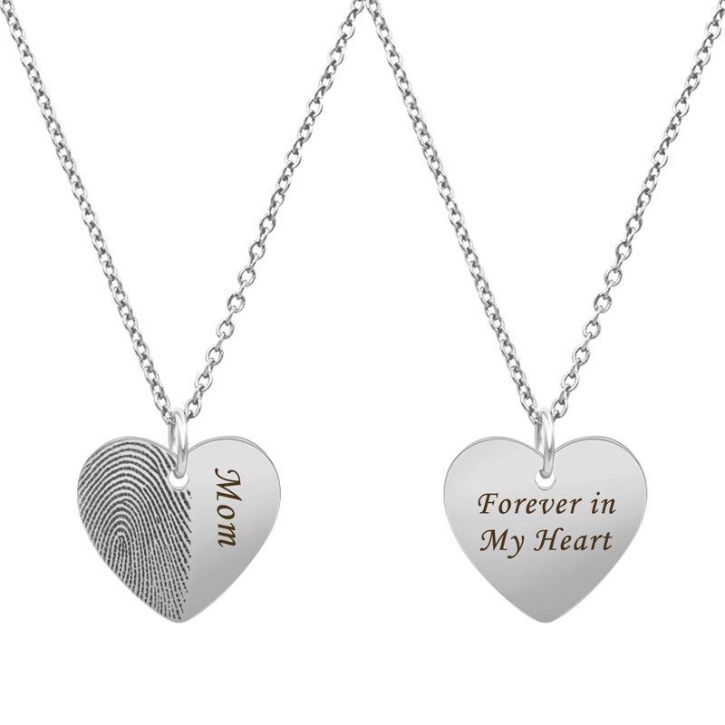 Personalized Fingerprint Necklace Memorial Keepsake Stainless Steel Pendant with Chain