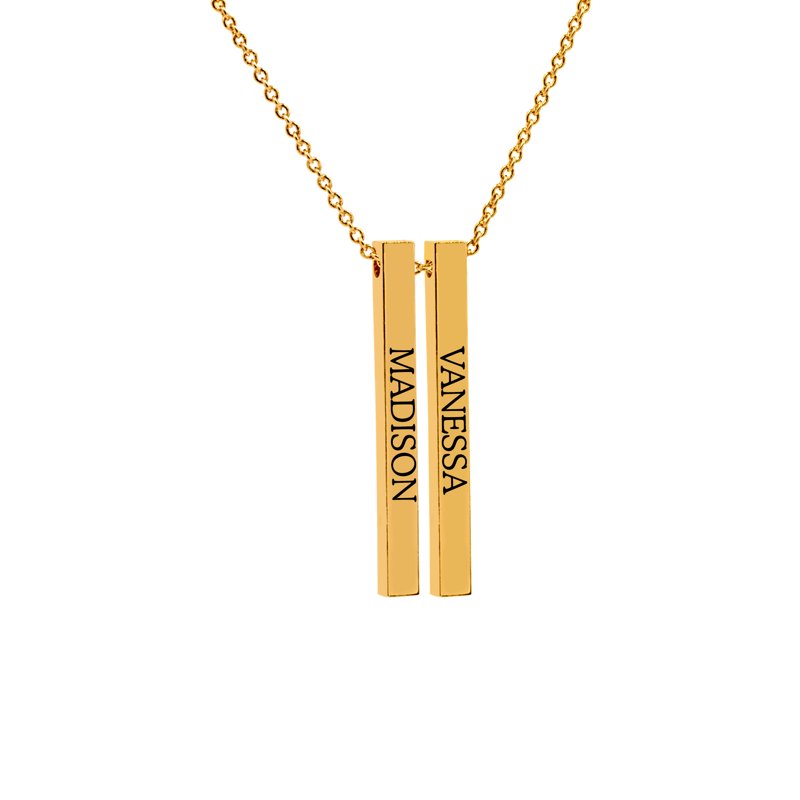 Personalized Name Bar Necklace for Women - Up to Two Custom Names, Gold Plated