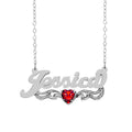 Personalized Heart-Shaped Birthstone Name Necklace with Beading on Rhodium Tail - Sterling Silver