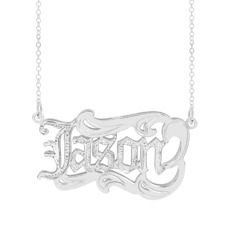 Personalized Men's Name Necklace with Old English Lettering - Custom Silver or Gold