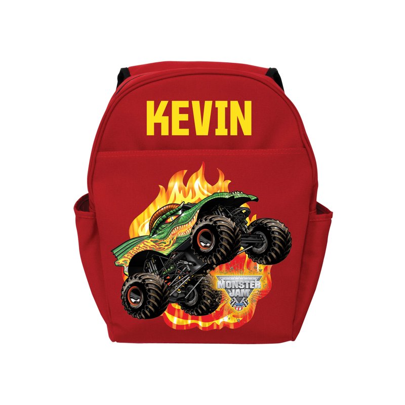 Personalized Youth Monster Jam Dragon Red Backpack with Multiple Pockets