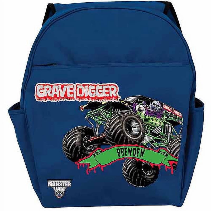 Personalized Monster Jam Grave Digger Blue Backpack for Kids with Custom Name