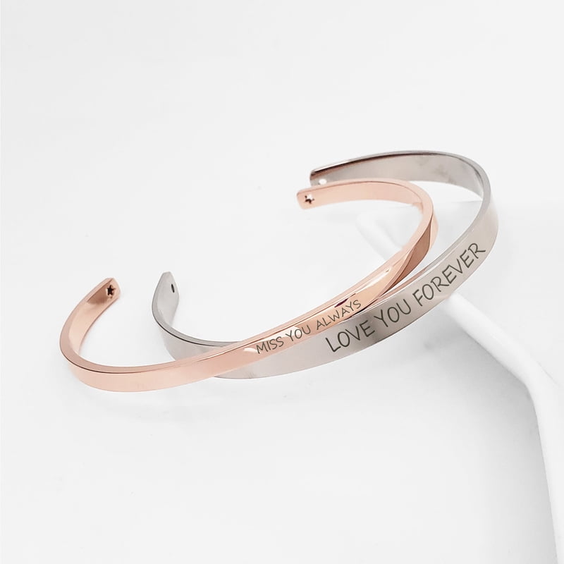 Personalized Engraved Matching Couple Bracelets Set - Stainless Steel Gift Box