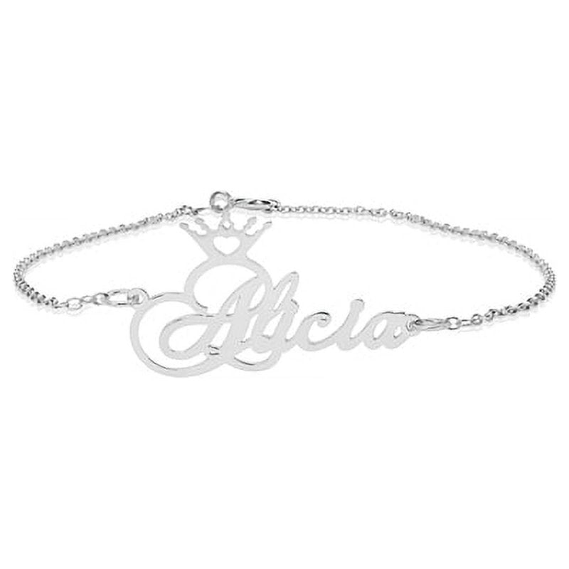 Personalized Name Crown Ankle Bracelet - Custom Silver or Gold Plated Jewelry