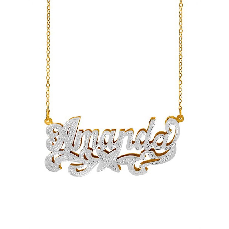 Personalized Name Necklace with Beading and Rhodium Finish - Gold, 12 Characters