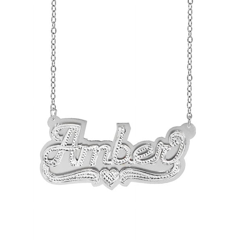 Personalized Name Necklace with Beading and Rhodium Finish - Customizable Jewelry