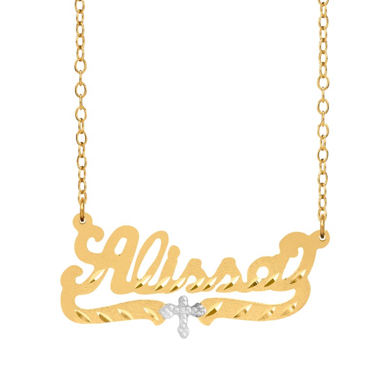 Personalized Name Necklace with Beading and Rhodium Cross - Customizable Jewelry