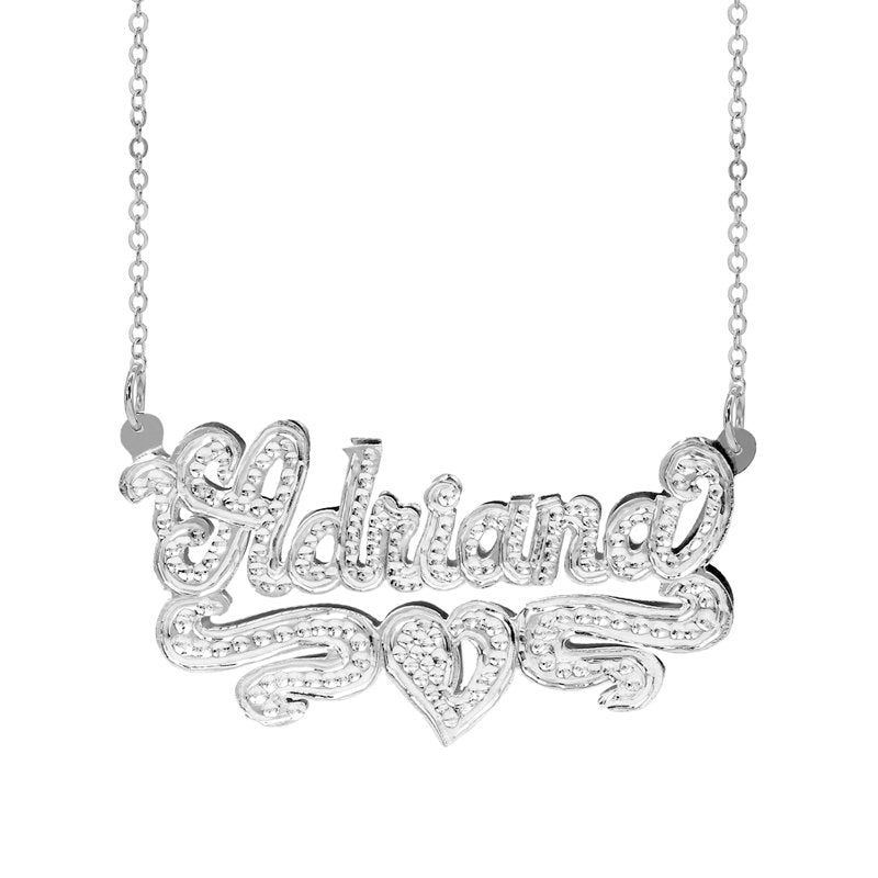 Personalized Name Necklace with Beading and Rhodium Finish - Silver, 18 Inch Chain