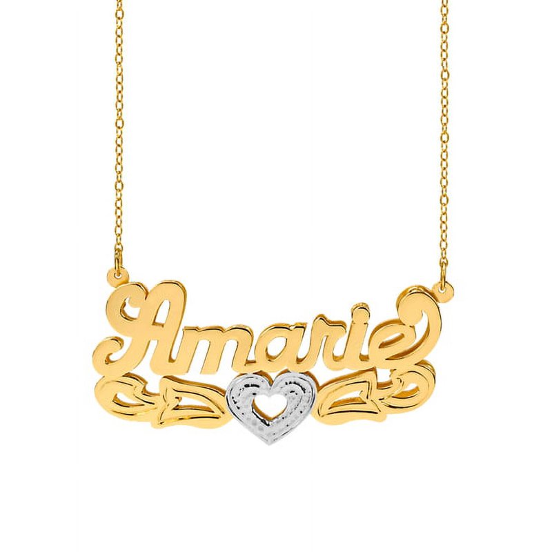 Personalized Name Necklace with Heart & Beading - 14K Gold Over Sterling Silver