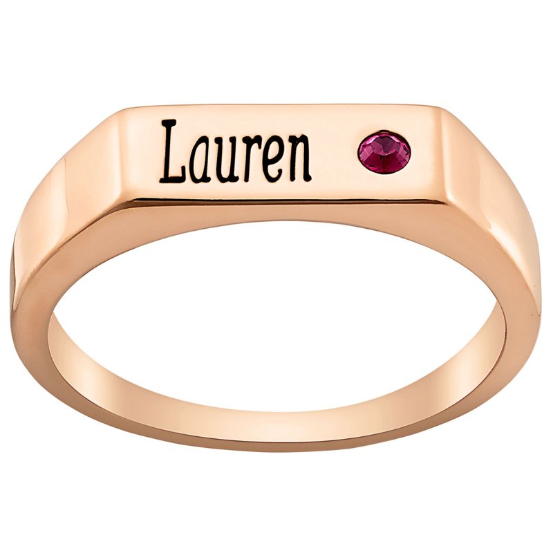 Personalized Rose Gold Engraved Name and Birthstone Ring for Women