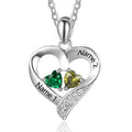 Personalized Couples Heart Necklace Sterling Silver with Birthstones & CZ Accents