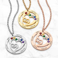 Personalized Birthstone Mom Necklace with Engraved Names Heart Pendant - Gift for Mothers