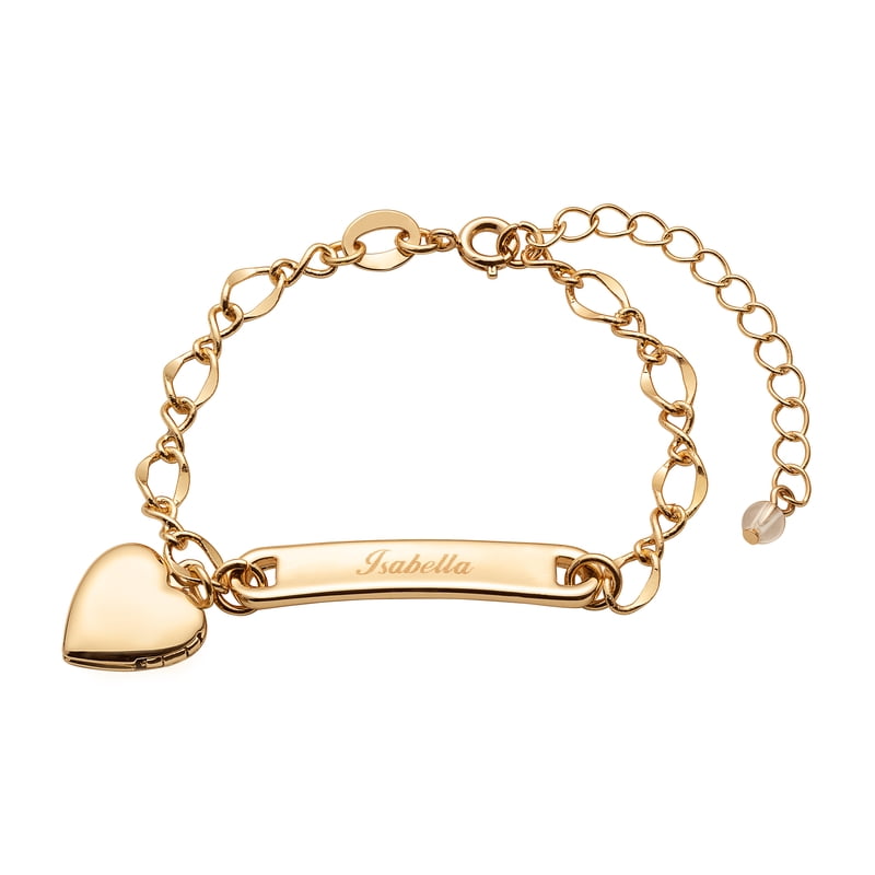 Personalized Gold-Tone Girls' Heart Charm Name Bracelet 6 Plus 2 Inch Extender