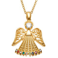 Personalized Gold Plated Family Birthstone Angel Necklace for Women