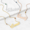Personalized Birthstone Necklace for Women - Script Name Pendant in Gold Silver Rose Gold