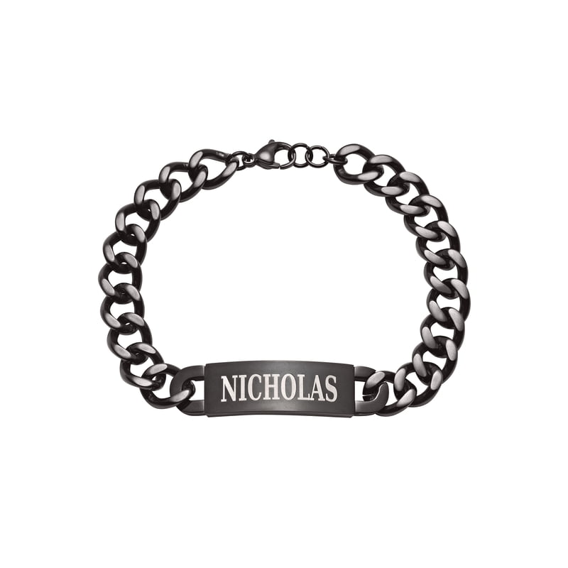 Personalized Men's Black Stainless Steel ID Bracelet - Custom Engraved