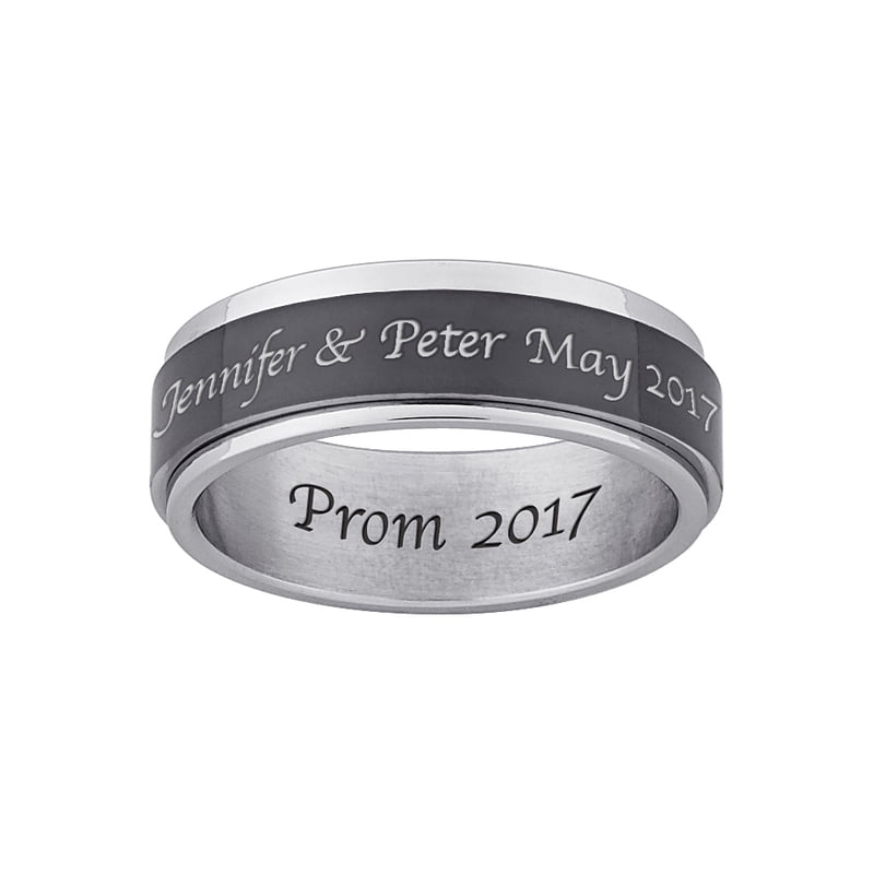 Personalized Men's Spinner Ring Black and White Stainless Steel - Custom Engraved