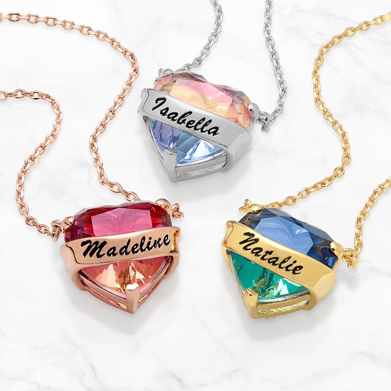 Personalized Name Heart Necklace with Iridescent Pendant Custom Jewelry Gift