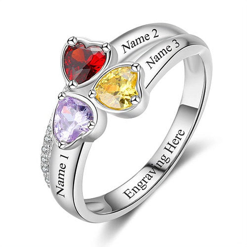Personalized Couples Birthstone Sterling Silver Ring with Cubic Zirconia