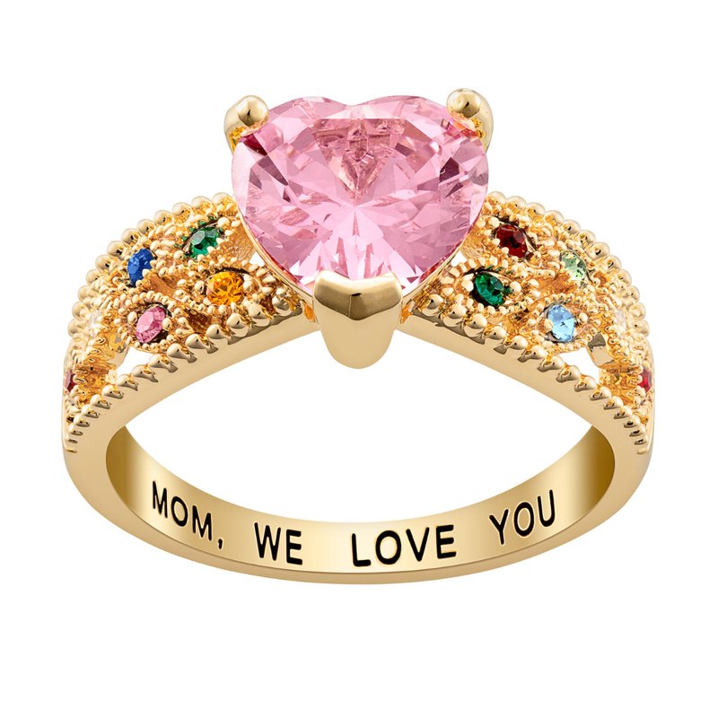 Personalized Birthstone Family Heart Ring in Gold or Rose Gold Plated - Custom Mom & Grandma Jewelry