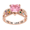 Personalized Family Heart Birthstone Ring Rose Gold Plated Customizable Jewelry
