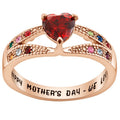 Personalized Goldtone Family Birthstone Ring with Heart Center & Engraving