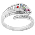 Personalized Silver Birthstone Ring for Family - Bypass Design, Custom Gift for Mom