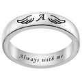 Personalized Silver Memorial Ring with Angel Wing Initial - Custom Engraved Women's Jewelry