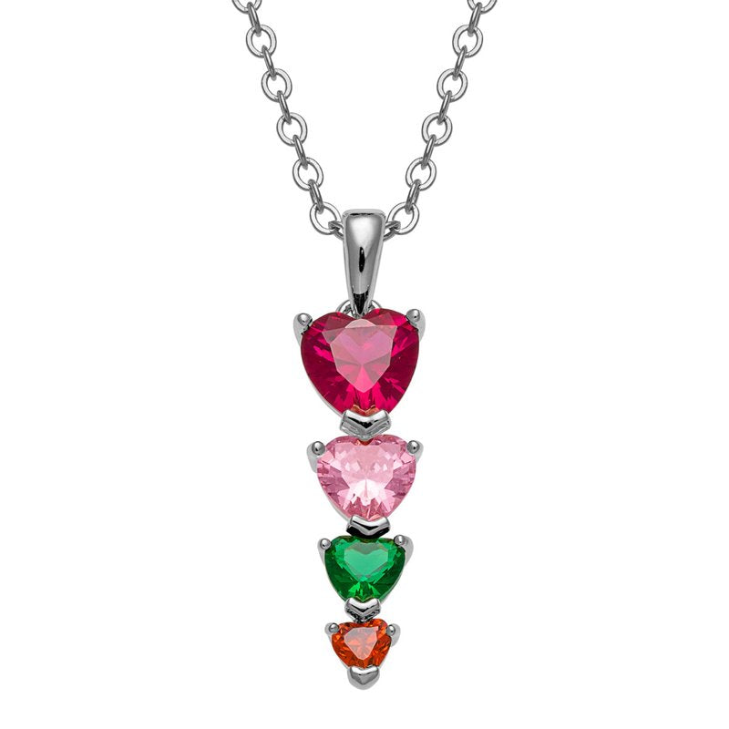 Personalized Silver Plated Heart Birthstone Necklace for Mom - Custom Family Jewelry