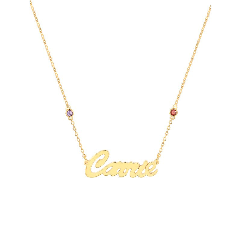 Personalized Sterling Silver Name Necklace with Birthstones - Custom Script Pendant