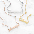 Personalized Silver Name Necklace with Birthstones - Custom Script Jewelry for Women