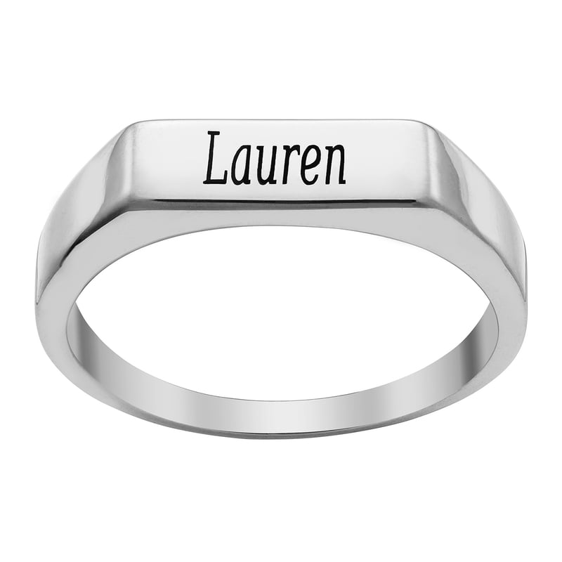 Personalized Sterling Silver or Gold Over Sterling Name Rectangle Ring - Custom Engraved Women's Jewelry