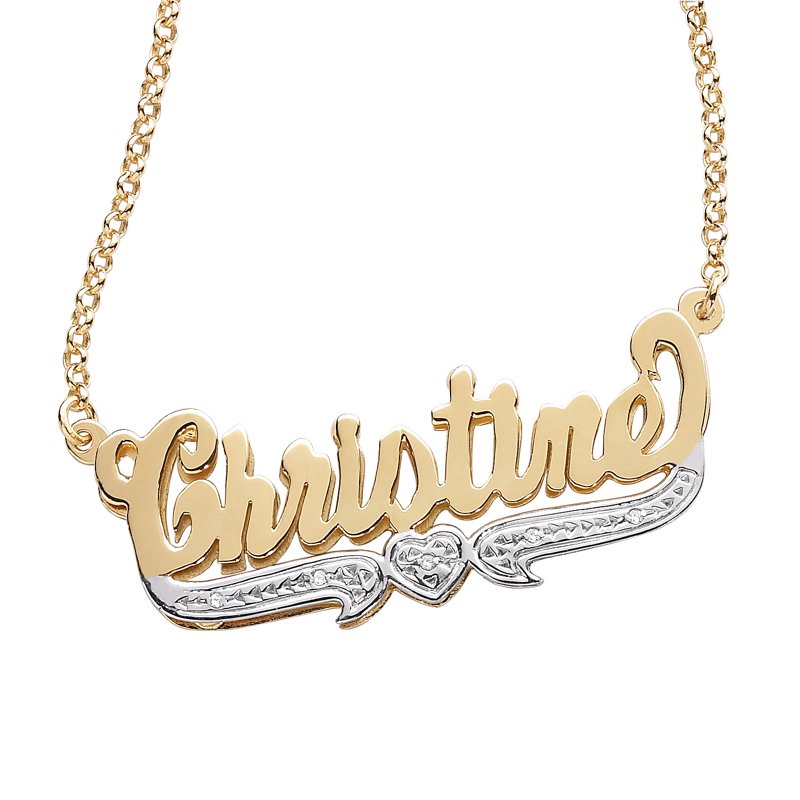 Personalized Women's 3D Sterling Silver Name Necklace with Diamond Accent - 20"