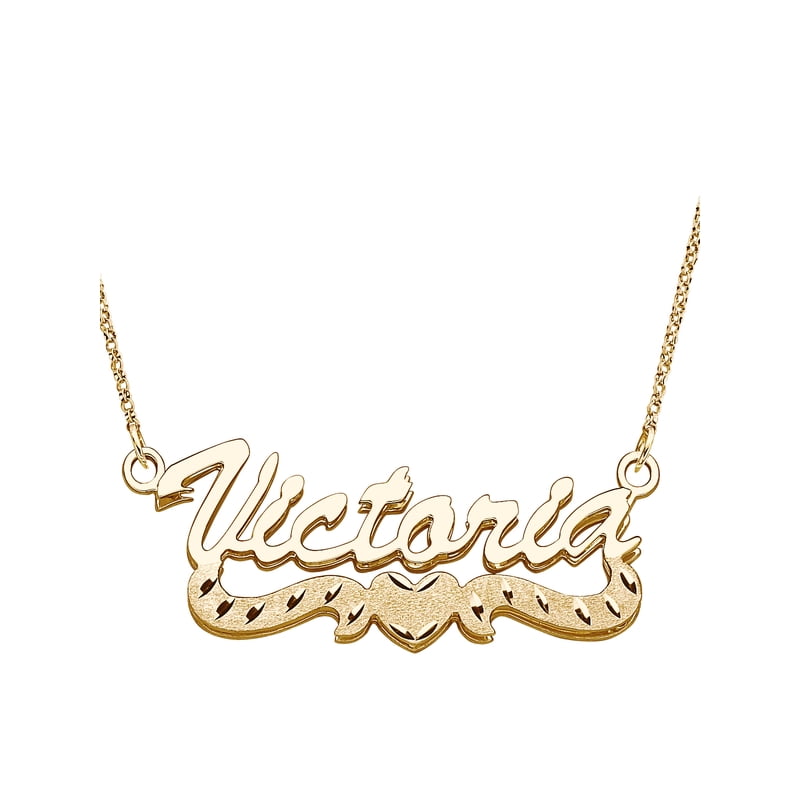 Personalized 3D Script Name Necklace with Diamond-Cut Heart Tail - 18 Inch Gold Plated