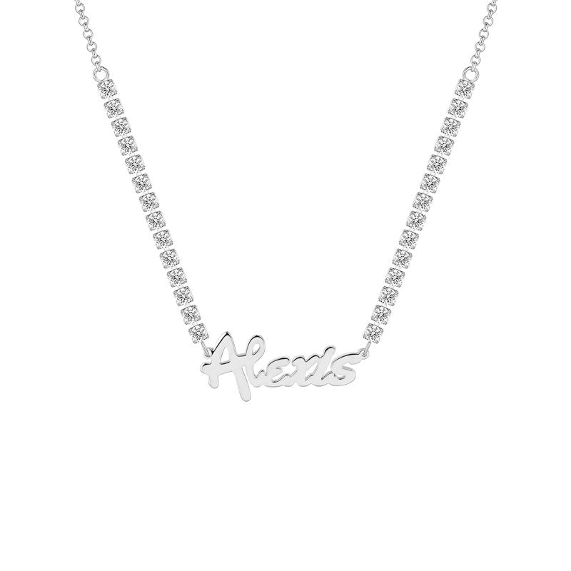Personalized Women's Name Necklace with CZ Chain - Custom Script Pendant