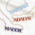 Personalized Enamel Name Necklace - Custom Uppercase Pendant with Chain