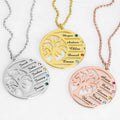 Personalized Family Birthstone Necklace with Engraved Tree of Life Pendant