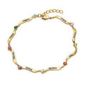 Personalized Gold Plated Family Name and Heart Birthstone Bracelet - Custom Gift