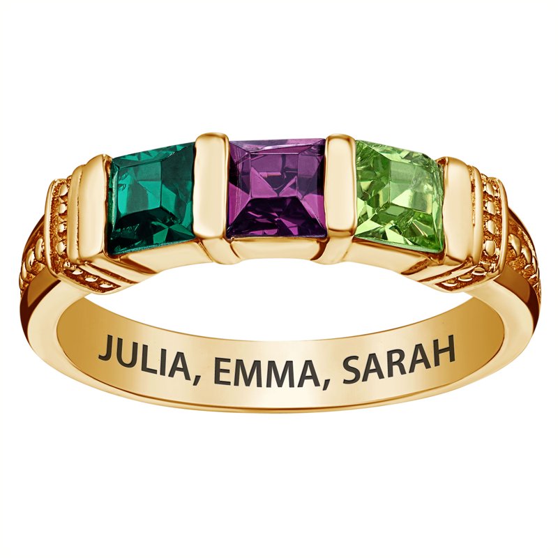 Personalized Women's Gold Over Sterling Silver Square Birthstone Ring - 3 Stones