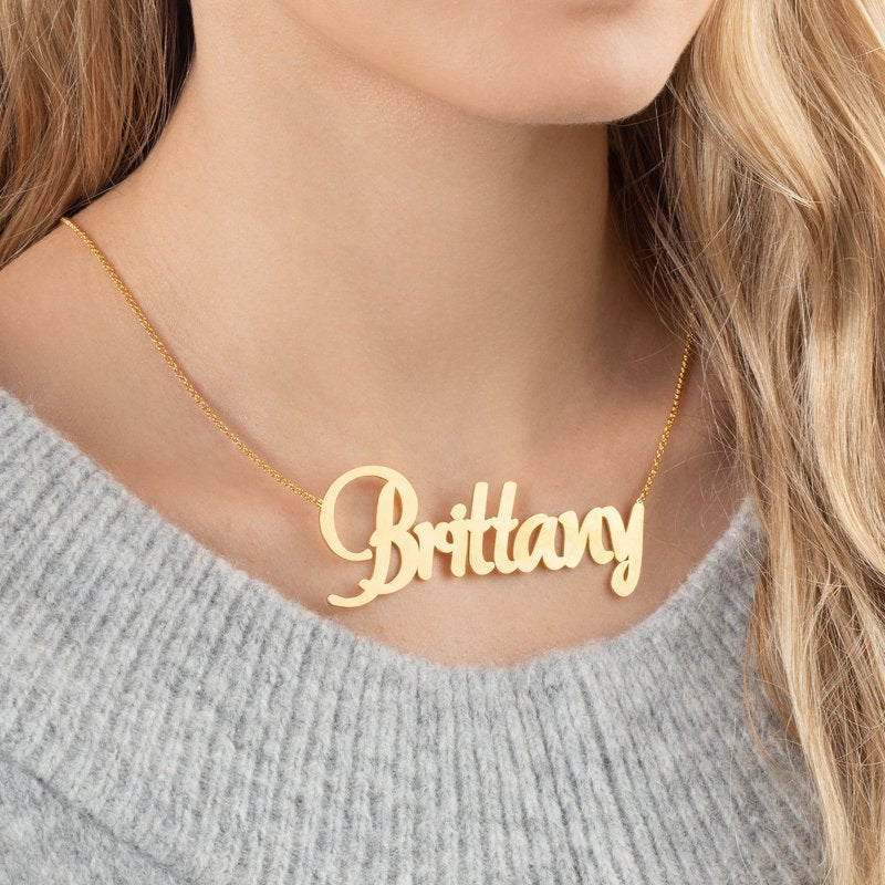 Personalized Women's Oversized Nameplate Necklace - Gold Plated, Custom Name