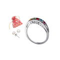 Personalized Women's Rhodium Plated Brass Ring & Pearl Earrings Set - Custom Birthstone Jewelry, Pack of 3