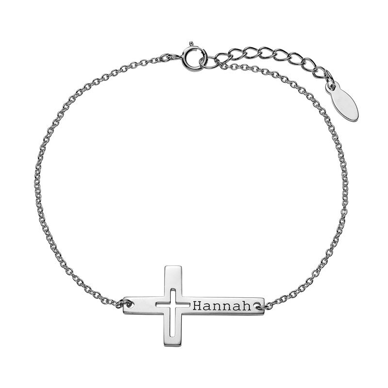 Personalized Sterling Silver Script Name Necklace with Cross Outline